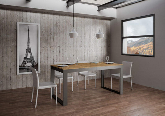 Itamoby, Tavolo allungabile Tecno Evolution 180->440 cm, Pannelli di Nobilitato, Quercia Natura & Antracite L.180 P.90 H.77 (allungabile Fino a L.440 con 5 allunghe)