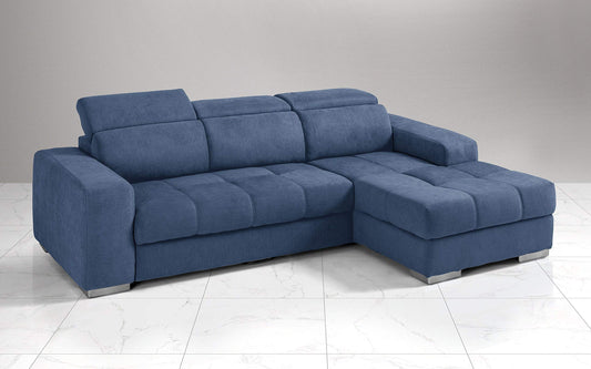 Dafne Italian Design Divano Letto angolare 3 posti con penisola a Destra. Tessuto Romeo Denim (cm. 259 x 178 x 94h)