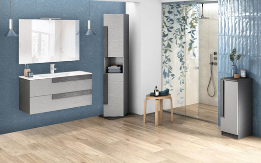 Mobile da bagno componibile sospeso "Sandie" colore grigio chiaro e grigio scuro cm 101x46x189 (base, lavabo, specchio) - colonna girevole anta dx cm. 35x34x180 - mobile con anta dx cm 35x34x85