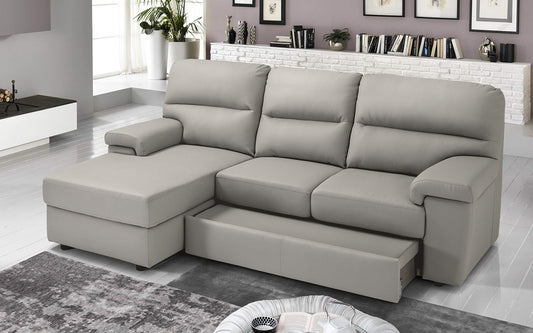 Dafne Italian Design Divano Letto angolare 3 posti con Chaise a Sinistra. Similpelle Light Grey (cm. 257 x 163 x 96h)