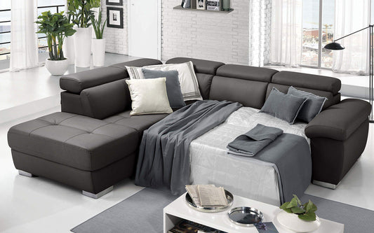 Dafne Italian Design Divano Letto angolare 3 posti con penisola a Sinistra. Similpelle Mouse (cm. 285 x 245 x 97h)