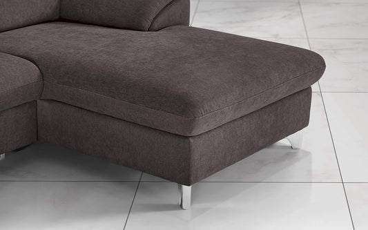 Dafnedesign.com - Divano letto angolare 3 posti letto con penisola a destra - colore: espresso - materiale: tessuto - poggiatesta regolabili - dimensioni: cm. 269 x 175 x 94h