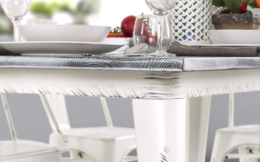 Dafne Italian Design Tavolo Fisso Bianco Anticato, Piano Effetto Rovere Bianco (cm. 160 x 80 x 76h)