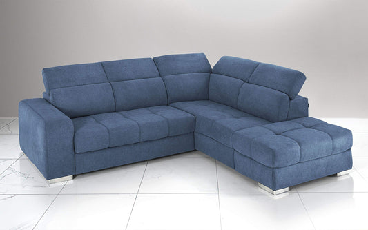 Dafne Italian Design Divano Letto angolare 3 posti con penisola a Destra. Tessuto Romeo Denim (cm. 266 x 230 x 94h)