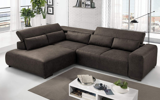 Dafne Italian Design Divano angolare 3 posti con penisola a Sinistra. Tessuto Fuego Light Brown (cm. 309 x 225 x 70h)