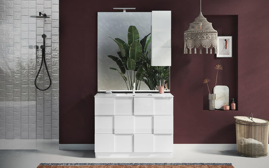 Mobile da bagno componibile "Dame" color bianco lucido cm. 100 x 45 x 85 (base, lavabo, specchio, pensile)