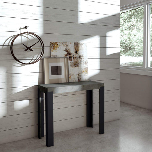 Itamoby Consolle allungabile Linea Small, Pannelli di Nobilitato, Cemento & Telaio Antracite, L.90 P.40 H.77 (allungabile Fino a 196cm con Tre allunghe)