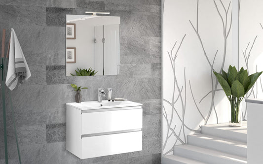 Dafne Italian Design Mobile da bagno Vichy finitura bianco lucido, sospeso, cm 61x46x189 (base, lavabo, specchio)
