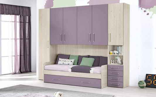 Dafne Italian Design Cameretta Completa a Ponte - Effetto Altea Beige, Lavanda (Doppio Letto Singolo e Armadio) (cm. 295 x 93 x 245h)