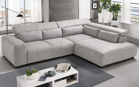 Dafne Italian Design Divano angolare 3 posti con penisola a Destra. Tessuto Fuego Silver (cm. 309 x 225 x 70h)