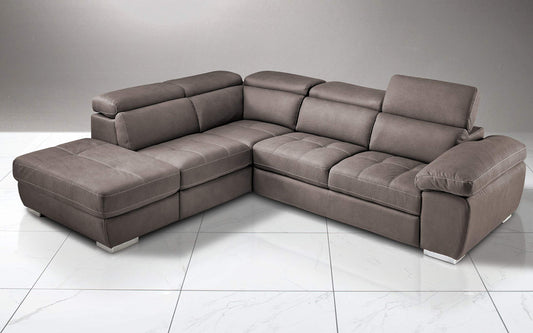 Dafne Italian Design Divano Letto angolare 3 posti con penisola a Sinistra. Similpelle Effetto Nabuk Elephant (cm. 285 x 245 x 97h)