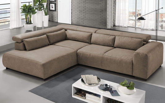 Dafne Italian Design Divano angolare 3 posti con penisola a Sinistra. Tessuto Fuego Dark Beige (cm. 309 x 225 x 70h)