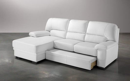 Dafne Italian Design Divano Letto angolare 2 posti con penisola a Sinistra. Similpelle Bianco (cm. 260 x 90 x 95h)