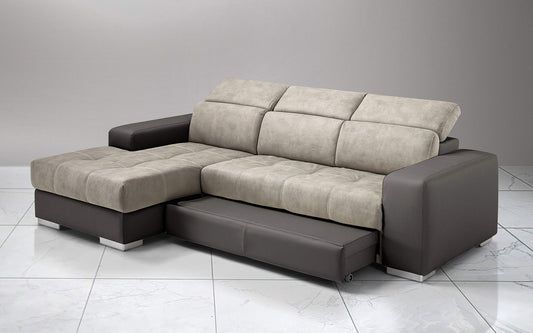 Dafne Italian Design Divano Letto angolare 3 posti con penisola a Sinistra. Similpelle Elephant, Similpelle Effetto Nabuk Light Grey (cm. 259 x 178 x 94h)