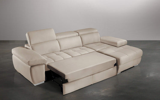 Dafne Italian Design Divano Letto angolare 3 posti con penisola a Destra. Similpelle Sabbia (cm. 277 x 182 x 97h)