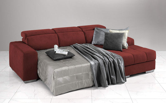 Dafne Italian Design Divano Letto angolare 3 posti con penisola a Destra. Tessuto Romeo Rosso (cm. 259 x 178 x 94h)