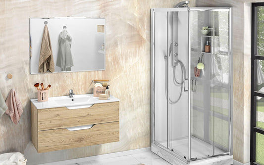 Dafne Italian Design Mobile da bagno componibile sospeso Joy colore legno quercia e bianco lucido cm 101x47x195 (base, lavabo, specchio)