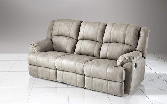 Dafne Italian Design Divano 3 posti con 2 Recliner elettrici. Similpelle Effetto Nabuk Light Grey (cm. 206 x 88 x 102h)