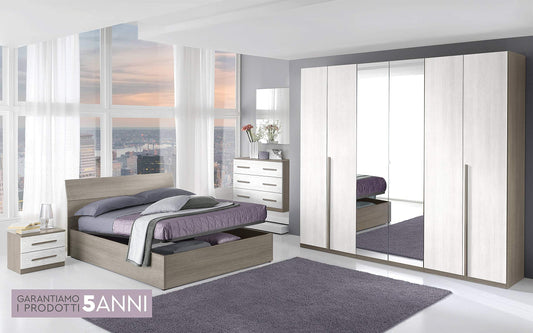 Dafne Italian Design Camera Completa - Effetto Rovere Grigio e Bianco larice (cm. 274 x 60 x 250 cm)