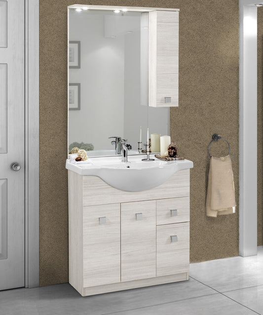 Dafne Italian Design Mobile da bagno Missy finitura quercia bianca cm. 85x50x190 (base, lavabo, specchio, pensile)