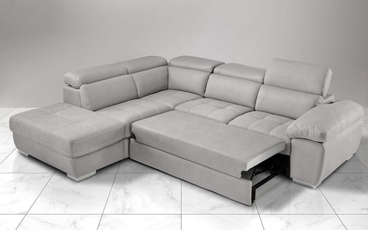 Dafne Italian Design Divano Letto angolare 3 posti con penisola a Sinistra. Similpelle Effetto Nabuk Grigio Ash (cm. 285 x 245 x 97h)