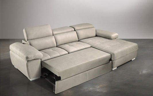 Dafne Italian Design Divano Letto angolare 3 posti con penisola a Destra. Similpelle Effetto Nabuk Light Grey (cm. 265 x 182 x 97h)