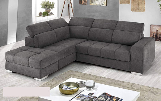 Dafne Italian Design Divano Letto angolare 3 posti con penisola a Sinistra. Tessuto Romeo Fumo (cm. 266 x 230 x 94h)