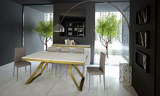 Dafne Italian Design Tavolo Proxy Evolution piano Bianco Frassino 90x180allungato 440 telaio oro