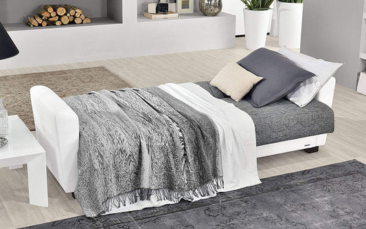 Dafne Italian Design Divano Letto 3 posti - Colore: Bianco e Grigio - e Similpelle - 220 x 88 x 83h cm.