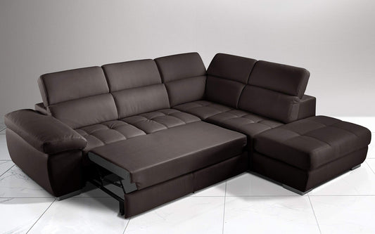Dafne Italian Design Divano Letto angolare 3 posti con penisola a Destra. Similpelle Marrone (cm. 285 x 245 x 97h)