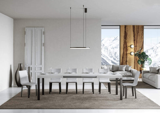 Dafne Italian Design Tavolo everyday allungabile piano Bianco Lucido 90x130 telaio allungato 234 Antracite