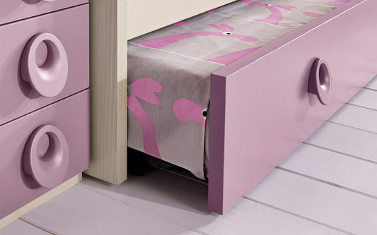 Dafne Italian Design Cameretta Completa a Ponte - Effetto Betulla, Bianco, Quarzo (Triplo Letto Singolo e Armadio) (cm. 350 x 96 x 259h)