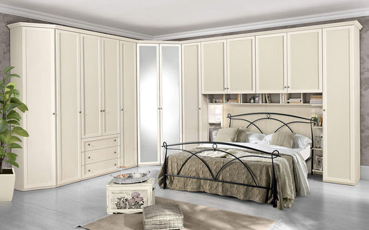 Ponte a 6 Ante battenti. Patinato Beige - Non Comprende Il Letto (cm. 320 x 55 x 251h)