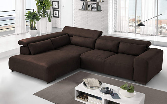 Dafne Italian Design Divano angolare 3 posti con penisola a Sinistra. Tessuto Sparta Chocolate (cm. 309 x 225 x 70h)