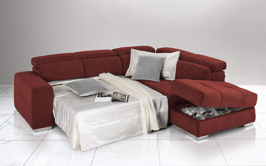 Dafne Italian Design Divano Letto angolare 3 posti con penisola a Destra. Tessuto Romeo Rosso (cm. 266 x 230 x 94h)