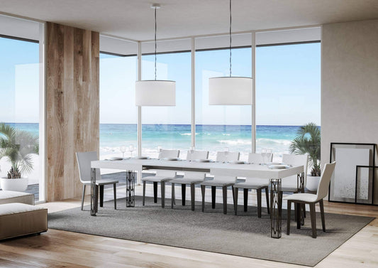Dafne Italian Design Tavolo Ghibli Allungabile piano Bianco Lucido 90x160 allungato 264 telaio Antracite