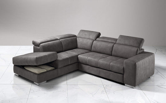 Dafne Italian Design Divano Letto angolare 3 posti con penisola a Sinistra. Similpelle Effetto Nabuk Granit Grey (cm. 266 x 230 x 94h)