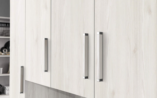 Cameretta a Ponte con Letto Bianco Una Piazza e Mezza - Composto da un'anta Lunga, 4 Ante Medie, Piccolo vano a Giorno e cassettiera.cm. 243 x 55 x 245