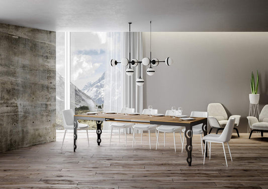 Dafne Italian Design Tavolo Karamay Evolution piano Quercia Natura 90x180 allungato 440 telaio Antracite