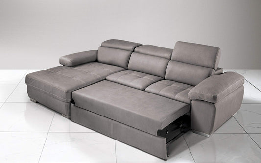 Dafne Italian Design Divano Letto angolare 3 posti con penisola a Sinistra. Similpelle Effetto Nabuk Talpa (cm. 265 x 182 x 97h)