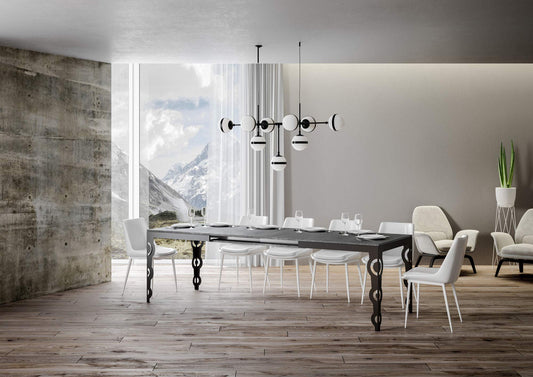 Dafne Italian Design Tavolo Karamay Evolution piano Cemento 90x160 allungato 420 telaio Antracite