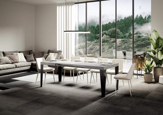 Dafne Italian Design Tavolo Flame allungabile piano Bianco Frassino 90x130 allungato 390 telaio Antracite