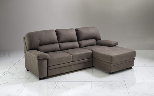 Dafne Italian Design Divano Letto angolare 2 posti con penisola a Destra. Similpelle Effetto Nabuk Elephant (cm. 252 x 160 x 92h)