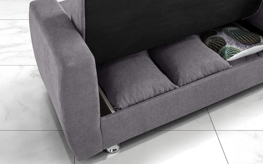 Divano 2 posti in tessuto grigio - cm. 158 x 87 x 92. con schienale reclinabile.