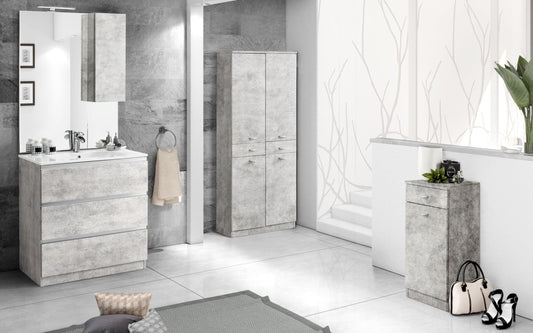 Dafne Italian Design Mobile da bagno Vichy finitura beton grey composto da: componibile bagno cm 81x46x189 (base, lavabo, specchio, pensile) - colonna cm. 69x34x150 - base mobile cm 34x34x80