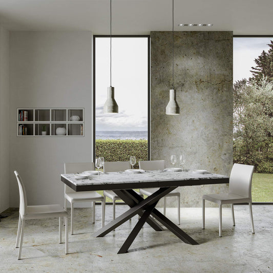 Itamoby Tavolo Volantis Evolution allungabile 160 x 90 cm allungabile Fino a 264 cm - Telaio Antracite e Piano in Marmo