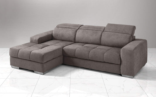 Dafne Italian Design Divano Letto angolare 3 posti con penisola a Sinistra. Tessuto Romeo Nocciola (cm. 259 x 178 x 94h)