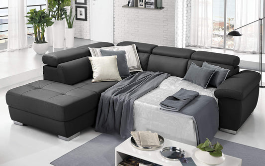 Dafne Italian Design Divano Letto angolare 3 posti con penisola a Sinistra. Similpelle Grey (cm. 285 x 245 x 97h)