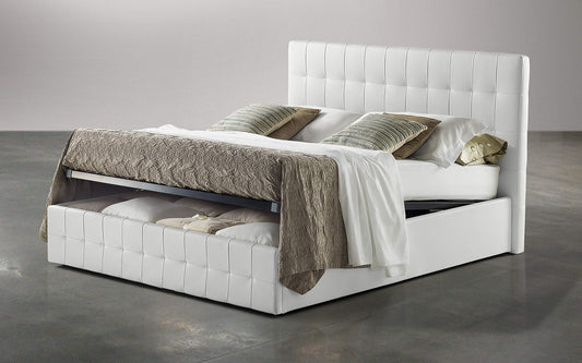 Dafne Italian Design Letto matrimoniale contenitore rivestito in similpelle bianco, rete ortopedica a doghe in legno 180x210x116h cm.