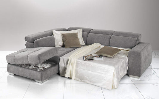 Dafne Italian Design Divano Letto angolare 3 posti con penisola a Sinistra. Tessuto Romeo Silver (cm. 266 x 230 x 94h)